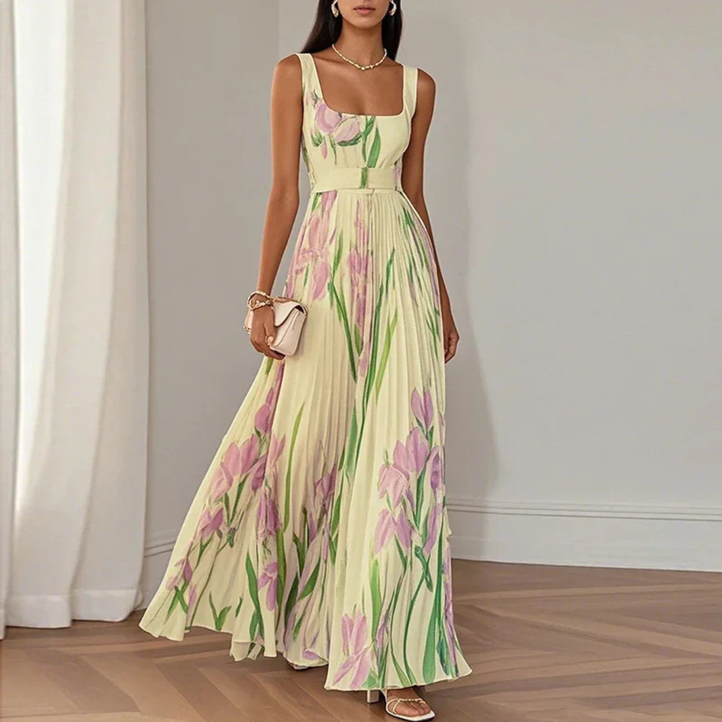 Women's Floral Pleated Wedding Guest Maxi Dress