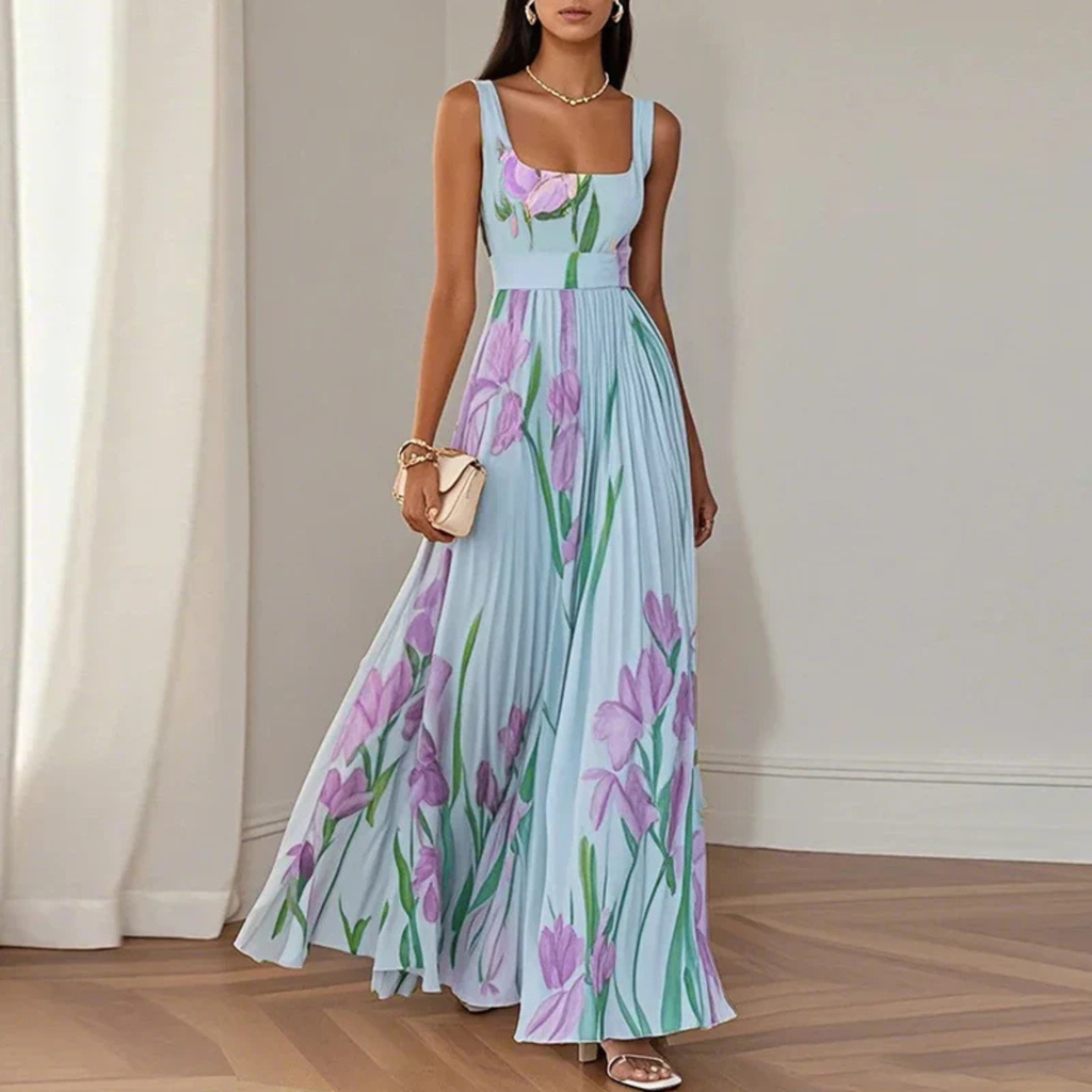 Women's Floral Pleated Wedding Guest Maxi Dress