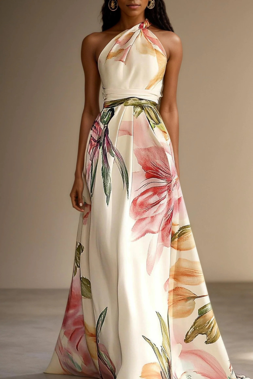 Women's Floral Satin Wedding Guest Maxi Dress