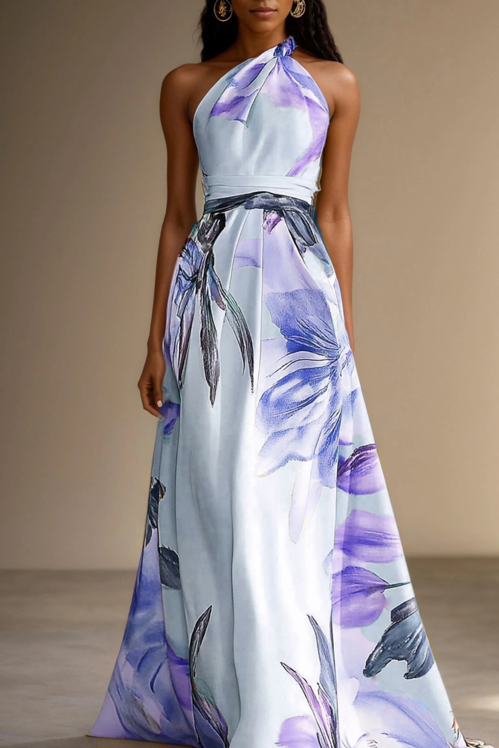 Women's Floral Satin Wedding Guest Maxi Dress