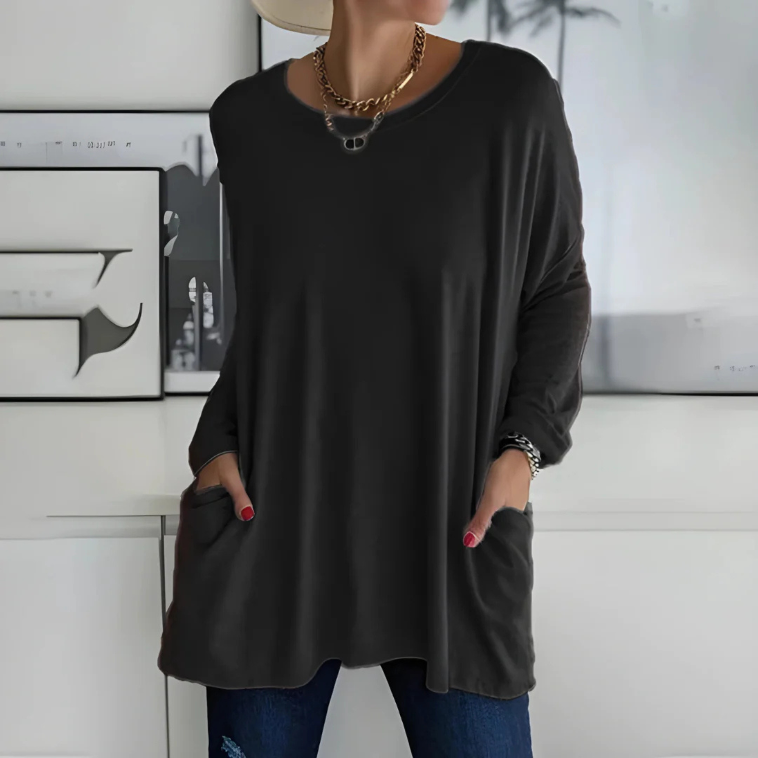 Women's Oversized Long Sleeve Tunic Top