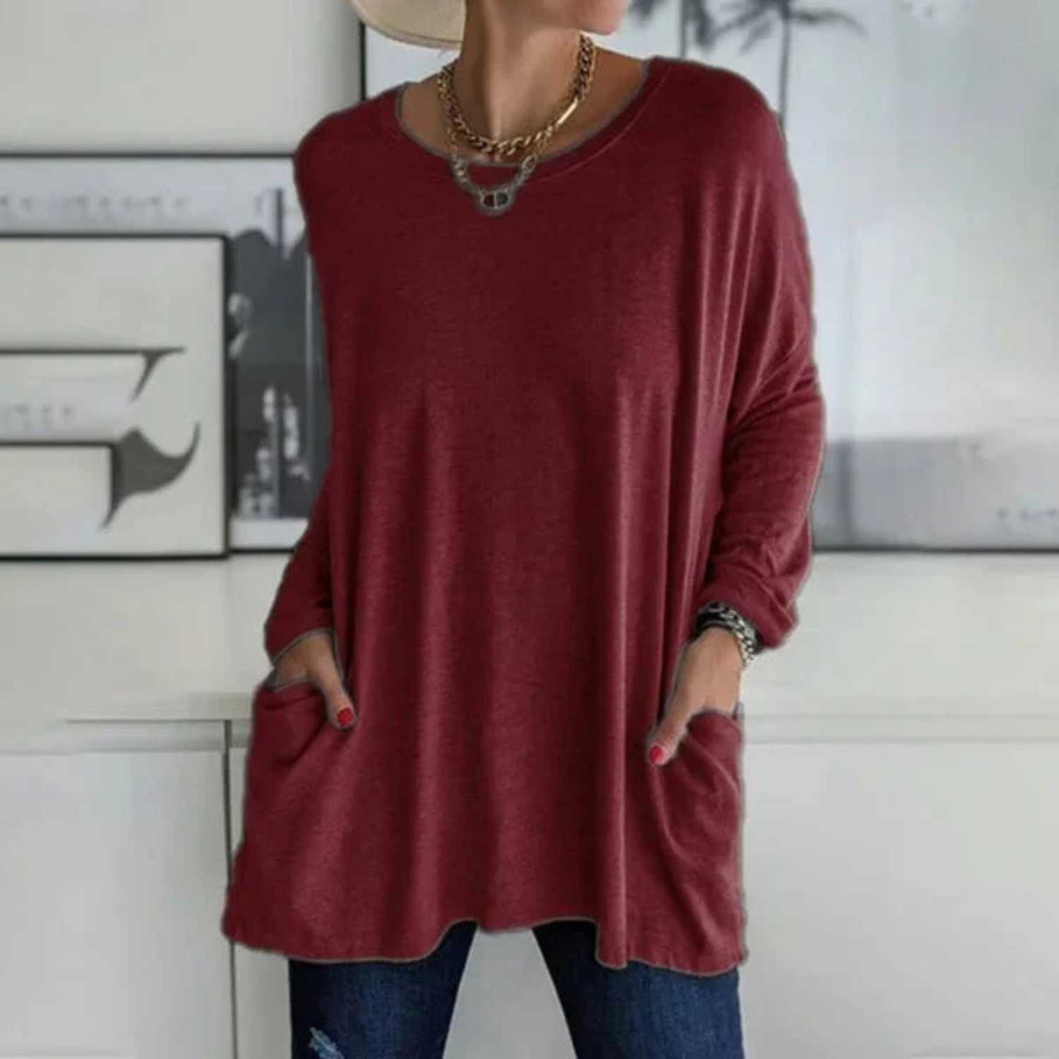 Women's Oversized Long Sleeve Tunic Top