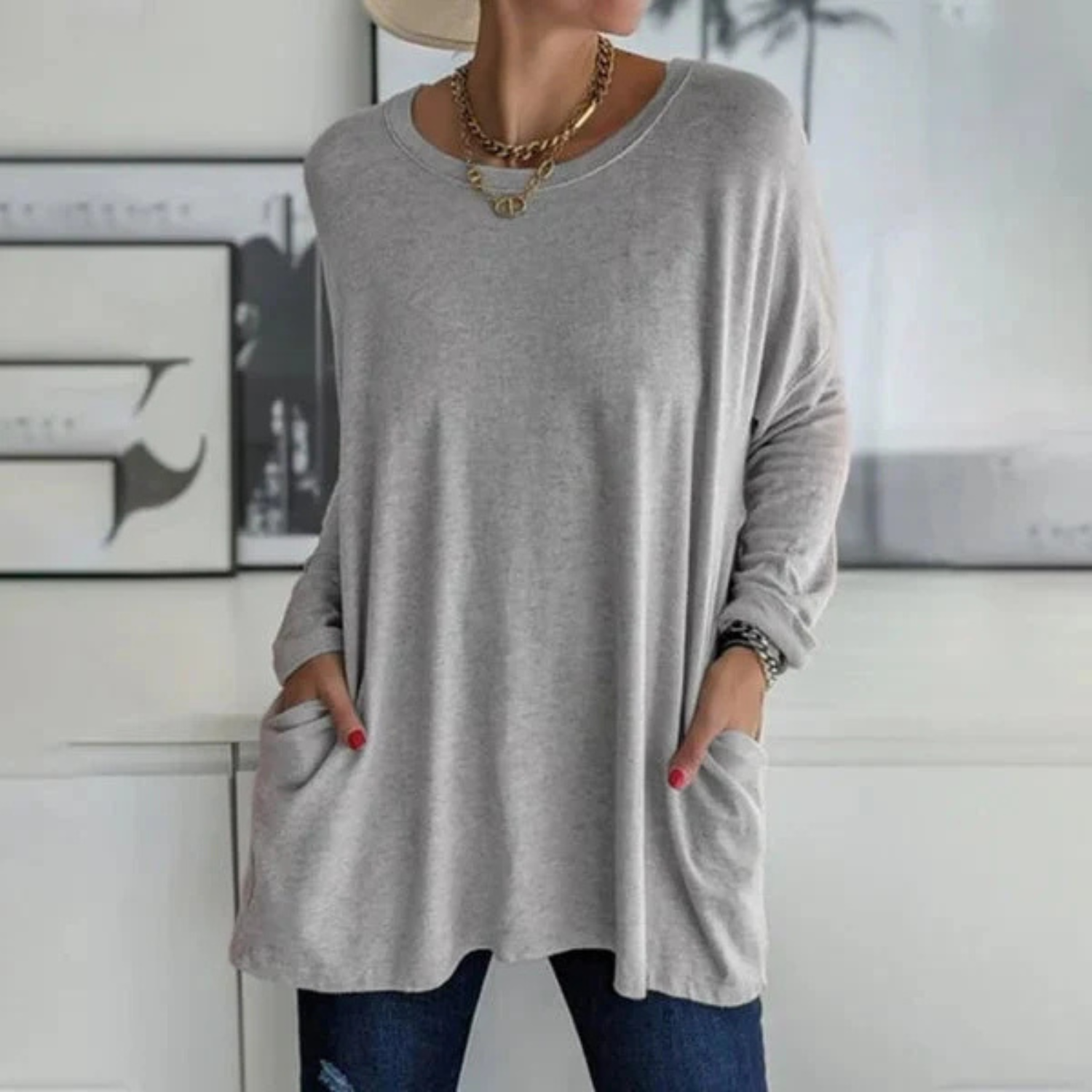 Women's Oversized Long Sleeve Tunic Top
