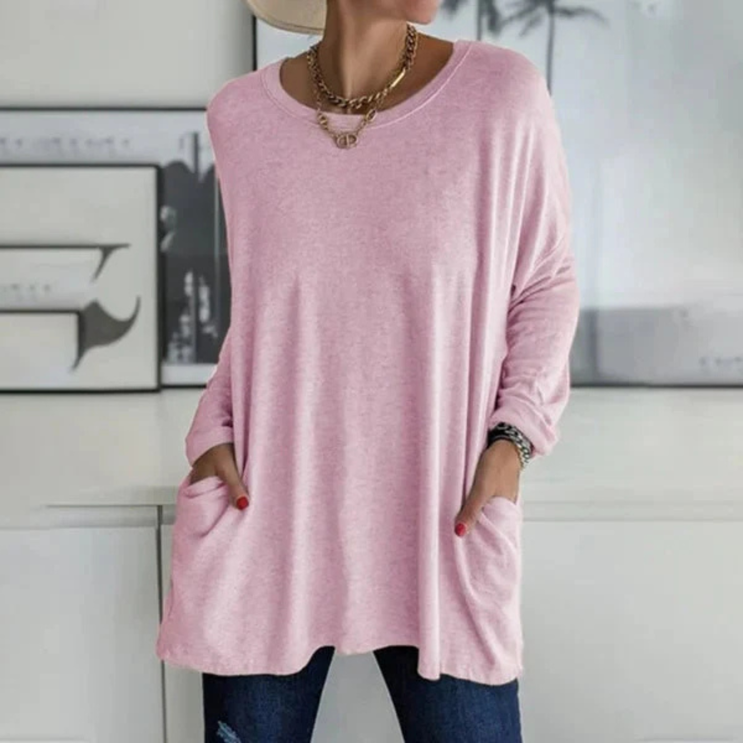Women's Oversized Long Sleeve Tunic Top
