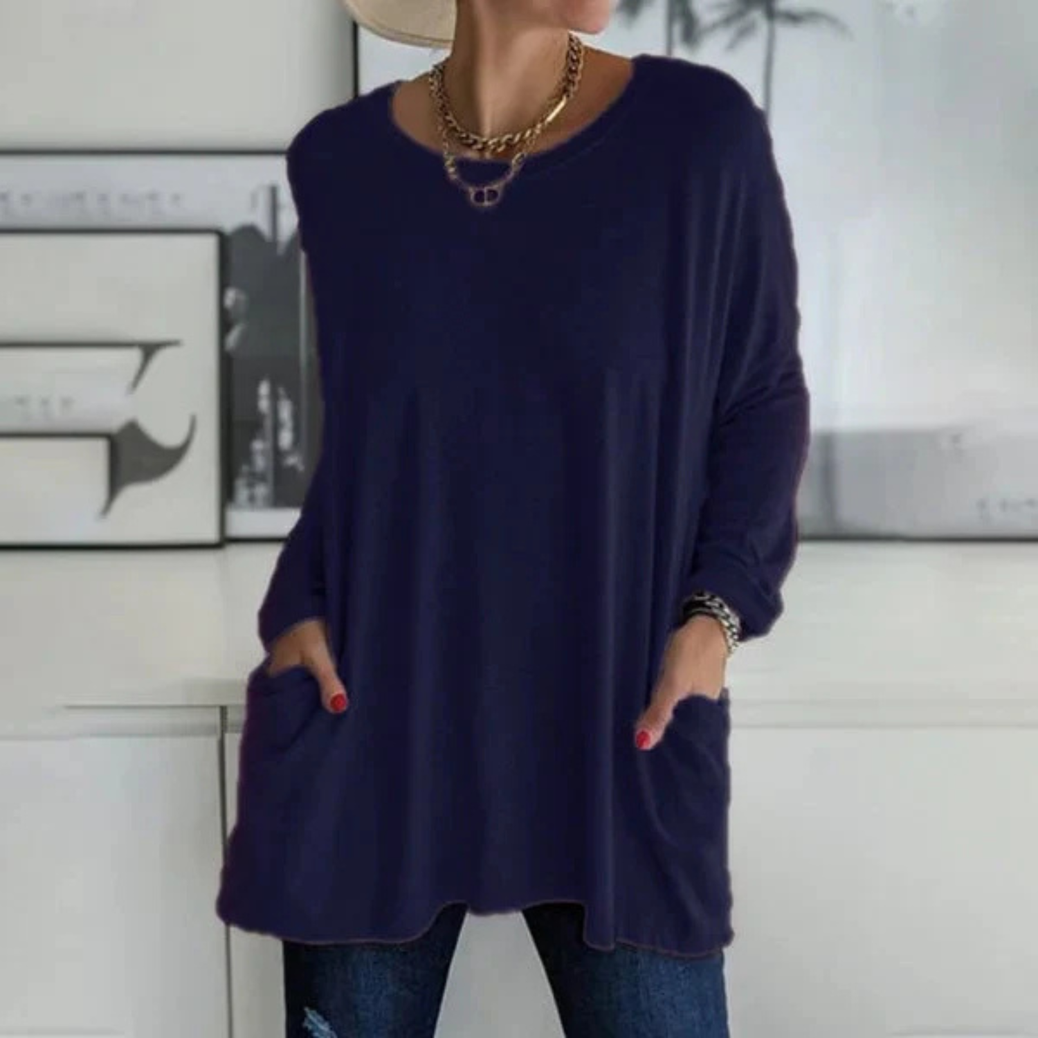 Women's Oversized Long Sleeve Tunic Top