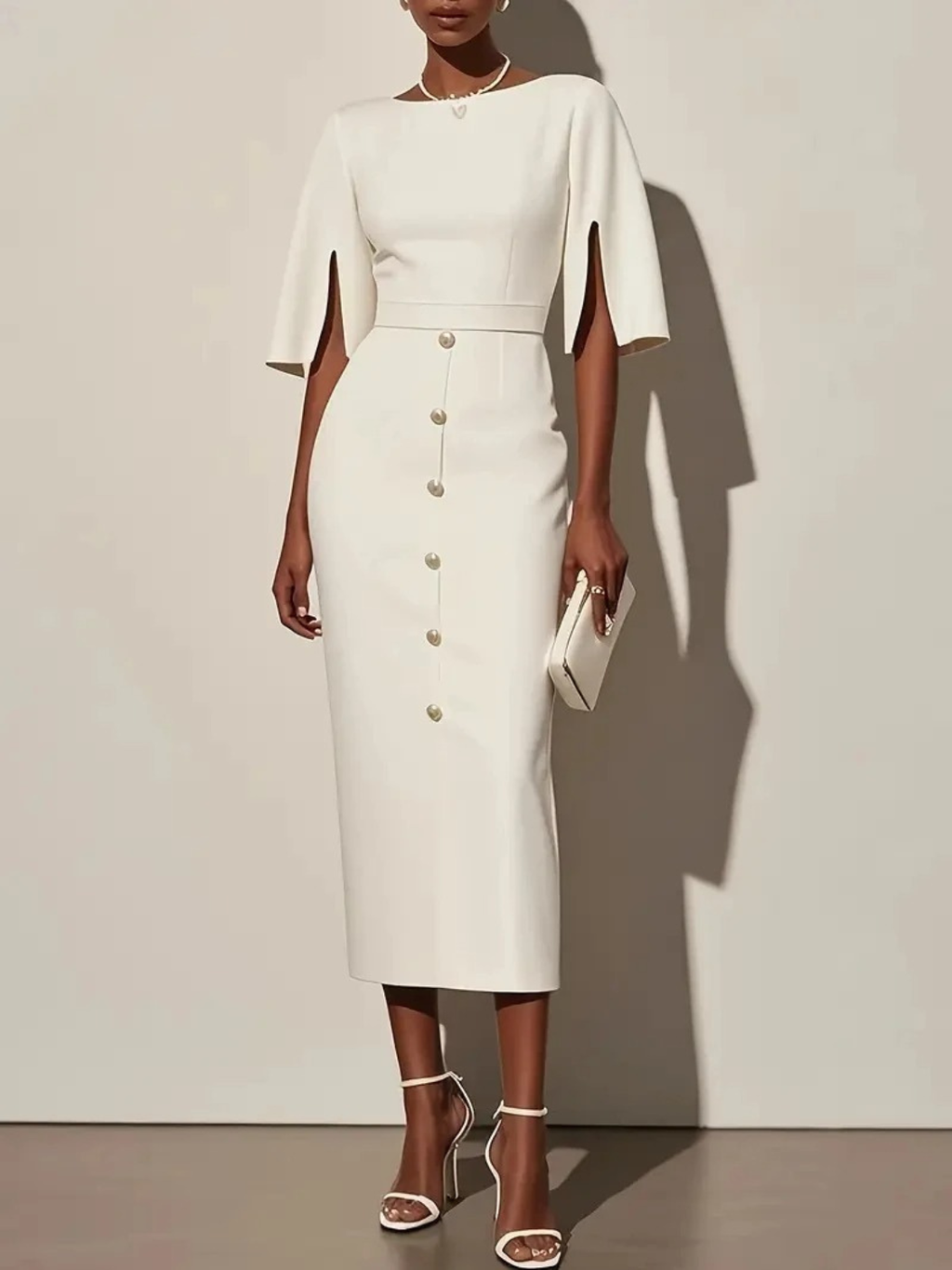 Women's Premium Button Detail Midi Dress