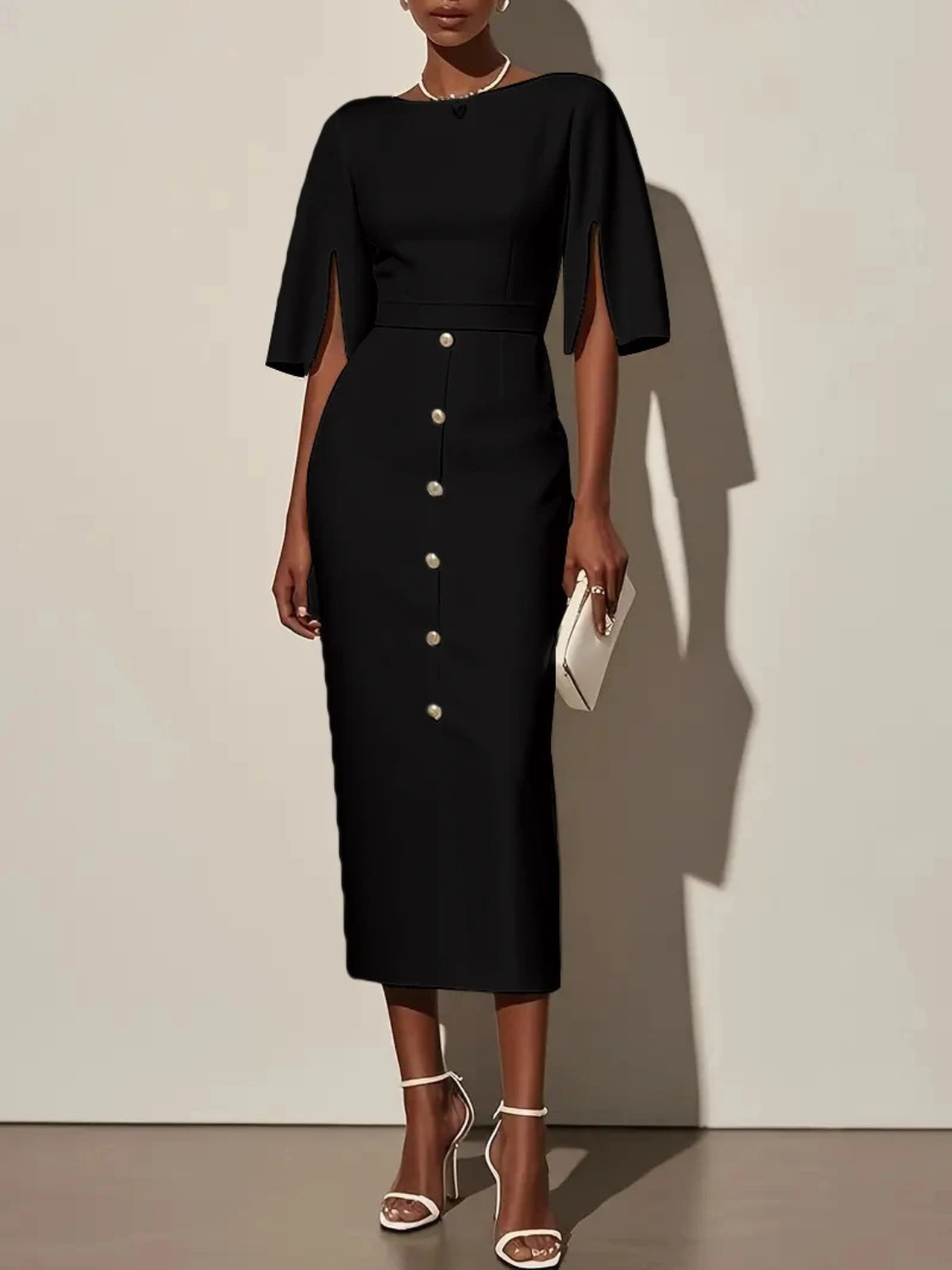 Women's Premium Button Detail Midi Dress