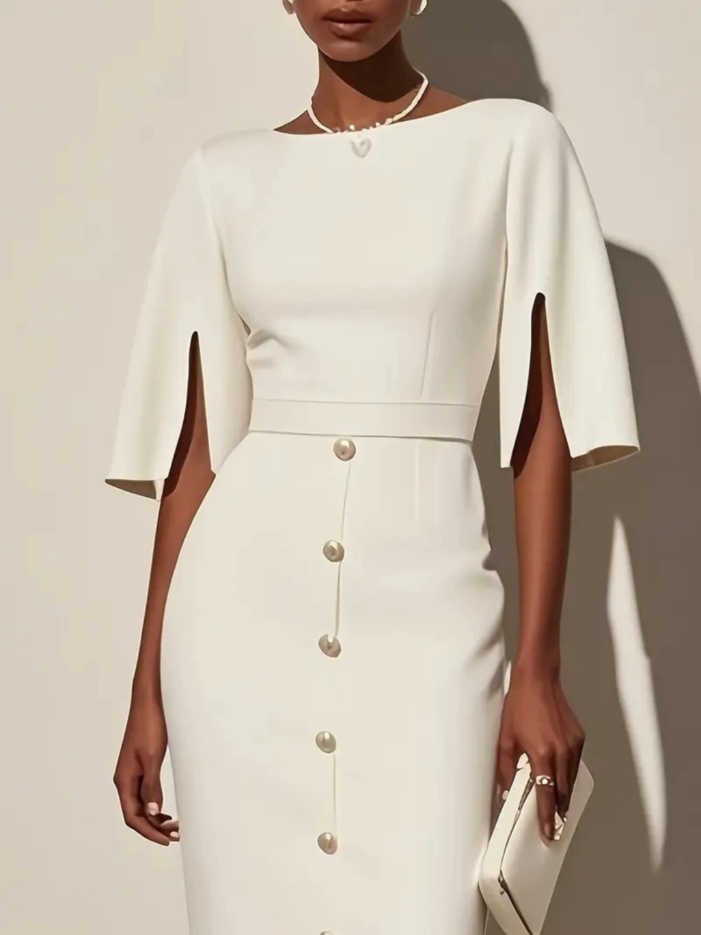 Women's Premium Button Detail Midi Dress