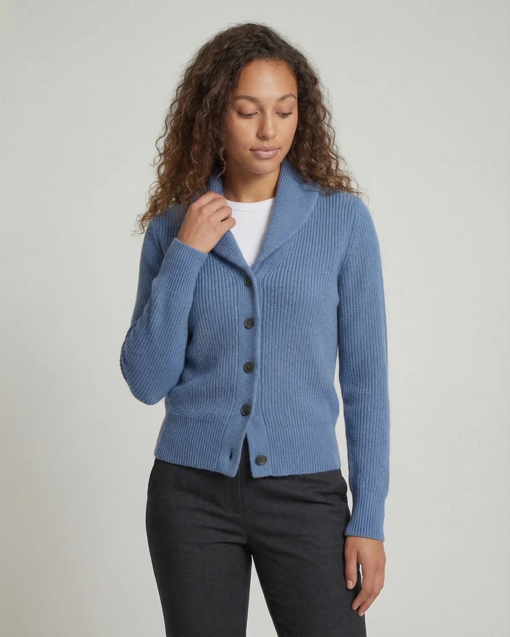 Women's Shawl Collar Ribbed Cardigan