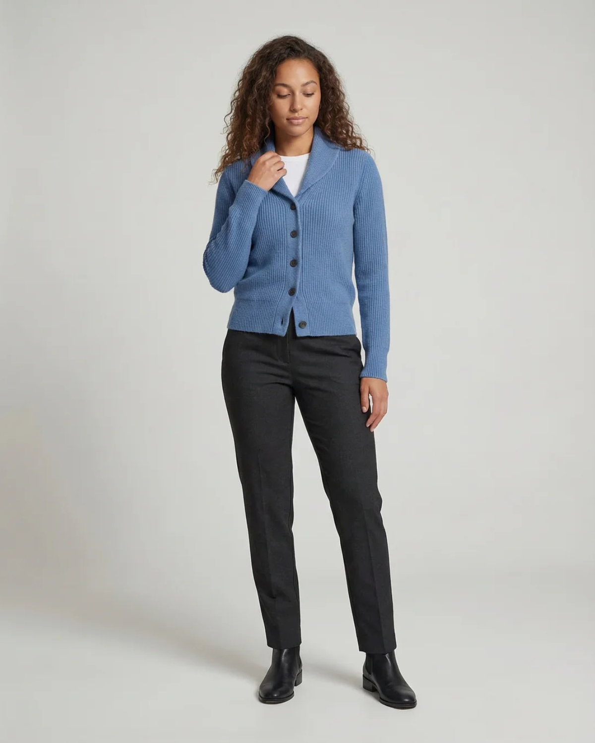 Women's Shawl Collar Ribbed Cardigan