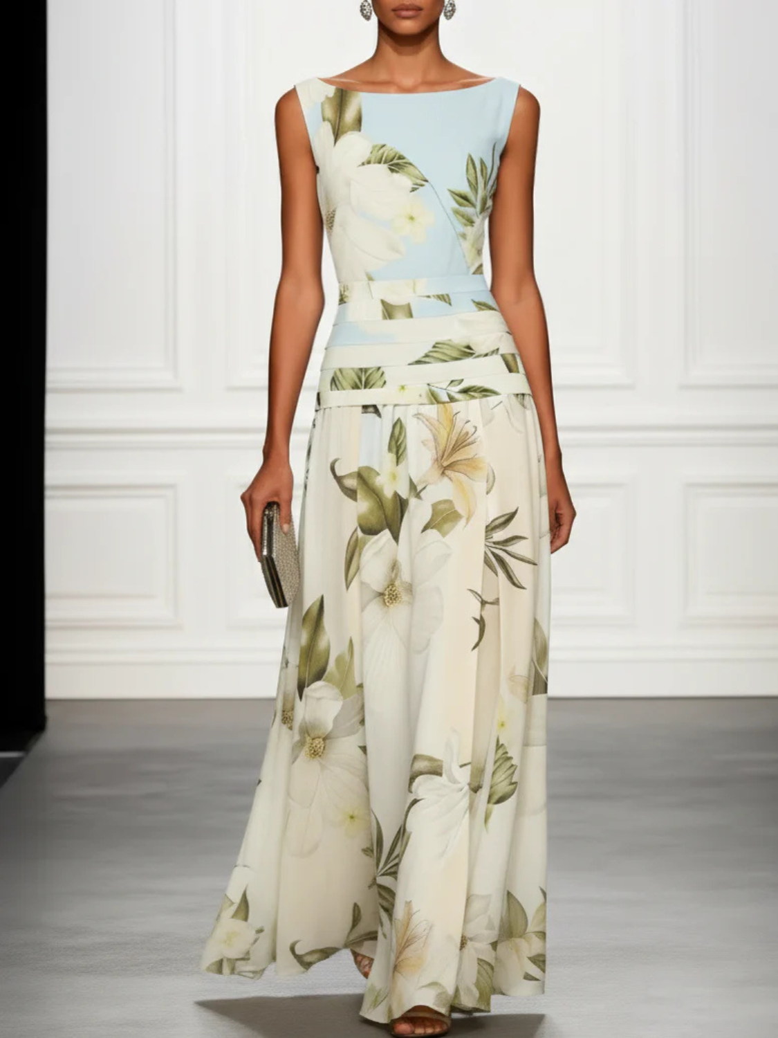 Women's Sleeveless Floral Wedding Guest Maxi Dress