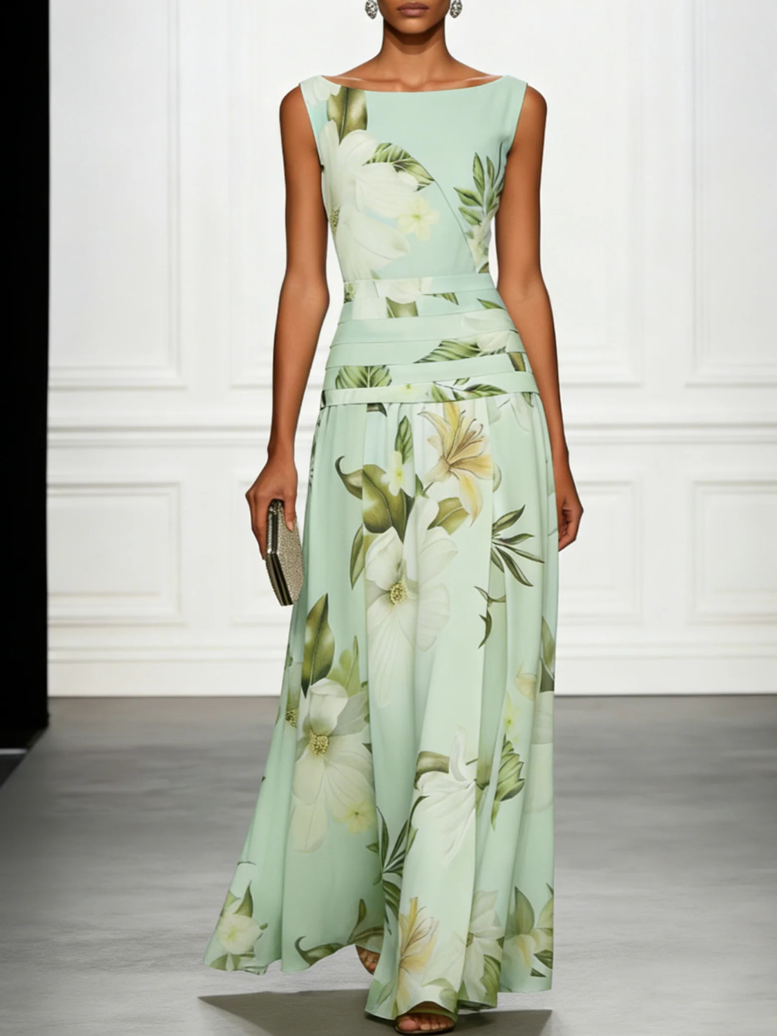 Women's Sleeveless Floral Wedding Guest Maxi Dress