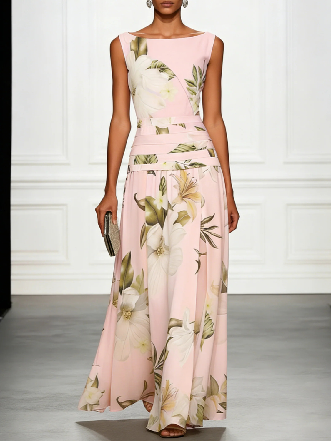 Women's Sleeveless Floral Wedding Guest Maxi Dress