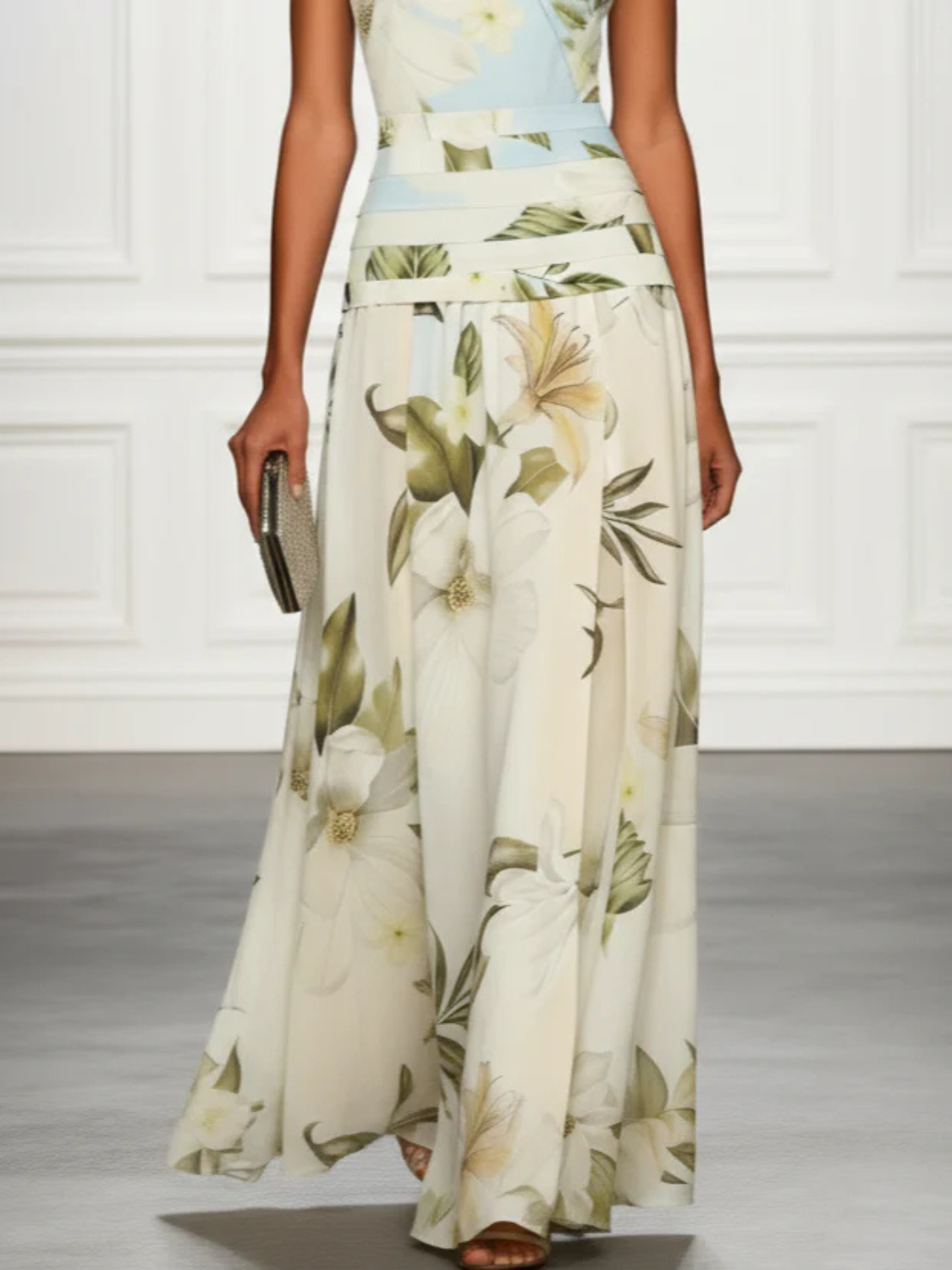 Women's Sleeveless Floral Wedding Guest Maxi Dress