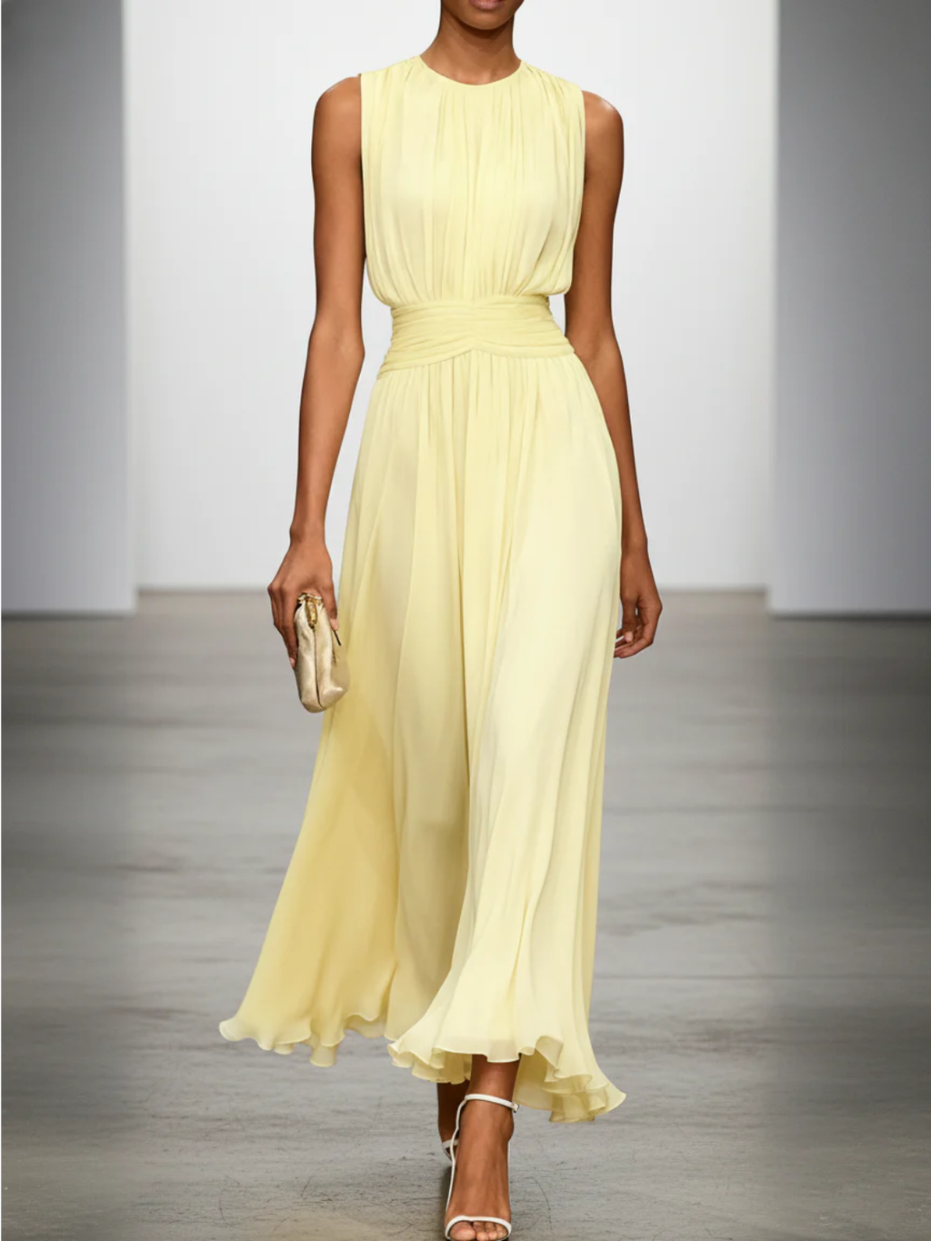 Women's Sleeveless Ruched A-Line Wedding Guest Maxi Dress