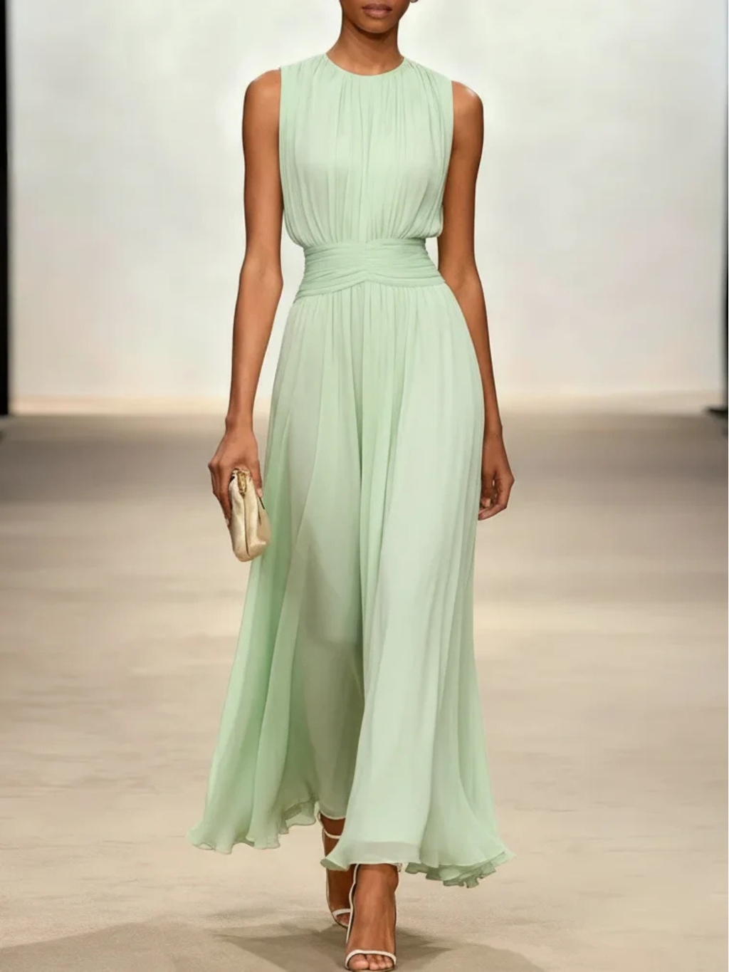 Women's Sleeveless Ruched A-Line Wedding Guest Maxi Dress