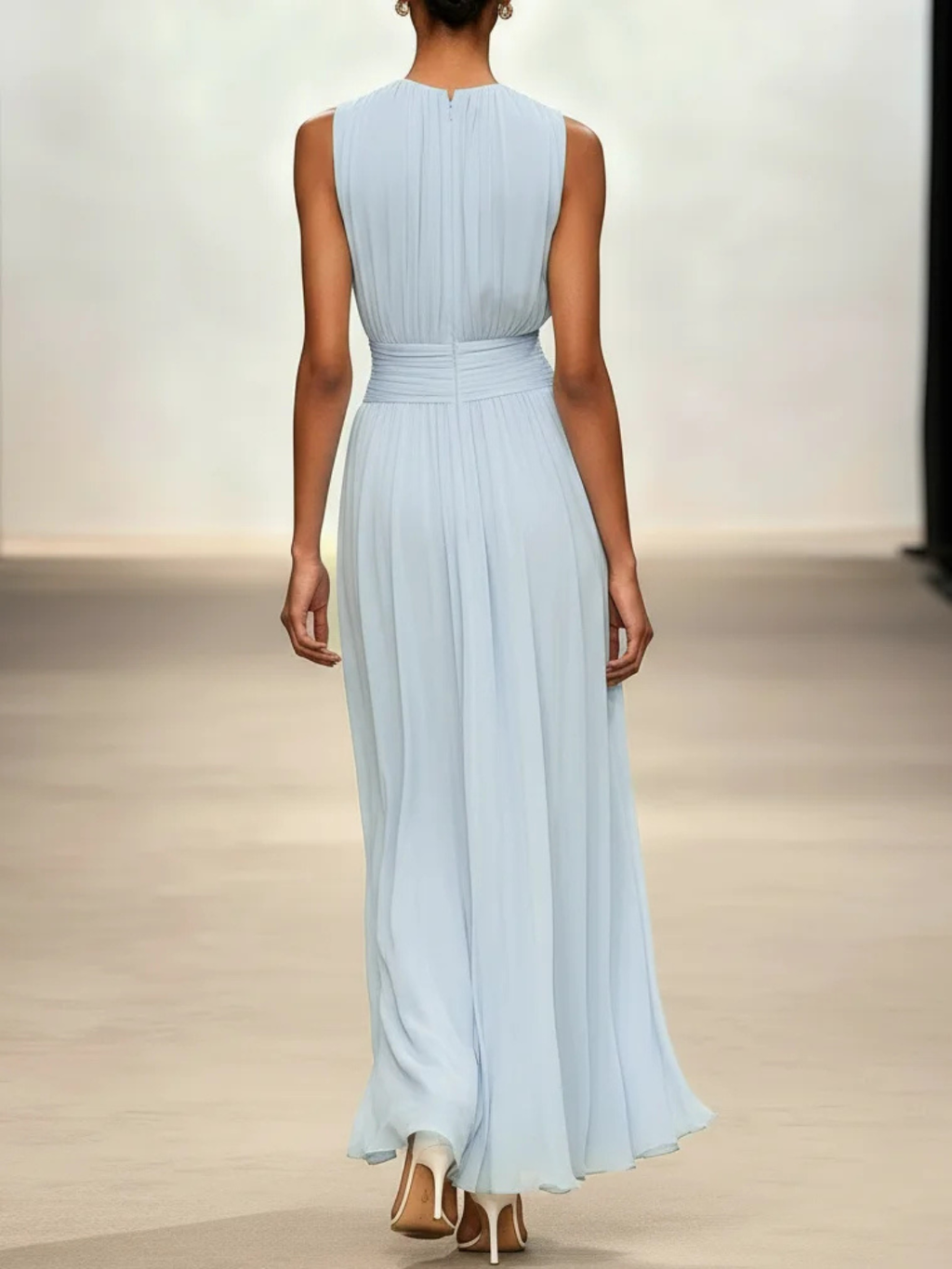 Women's Sleeveless Ruched A-Line Wedding Guest Maxi Dress