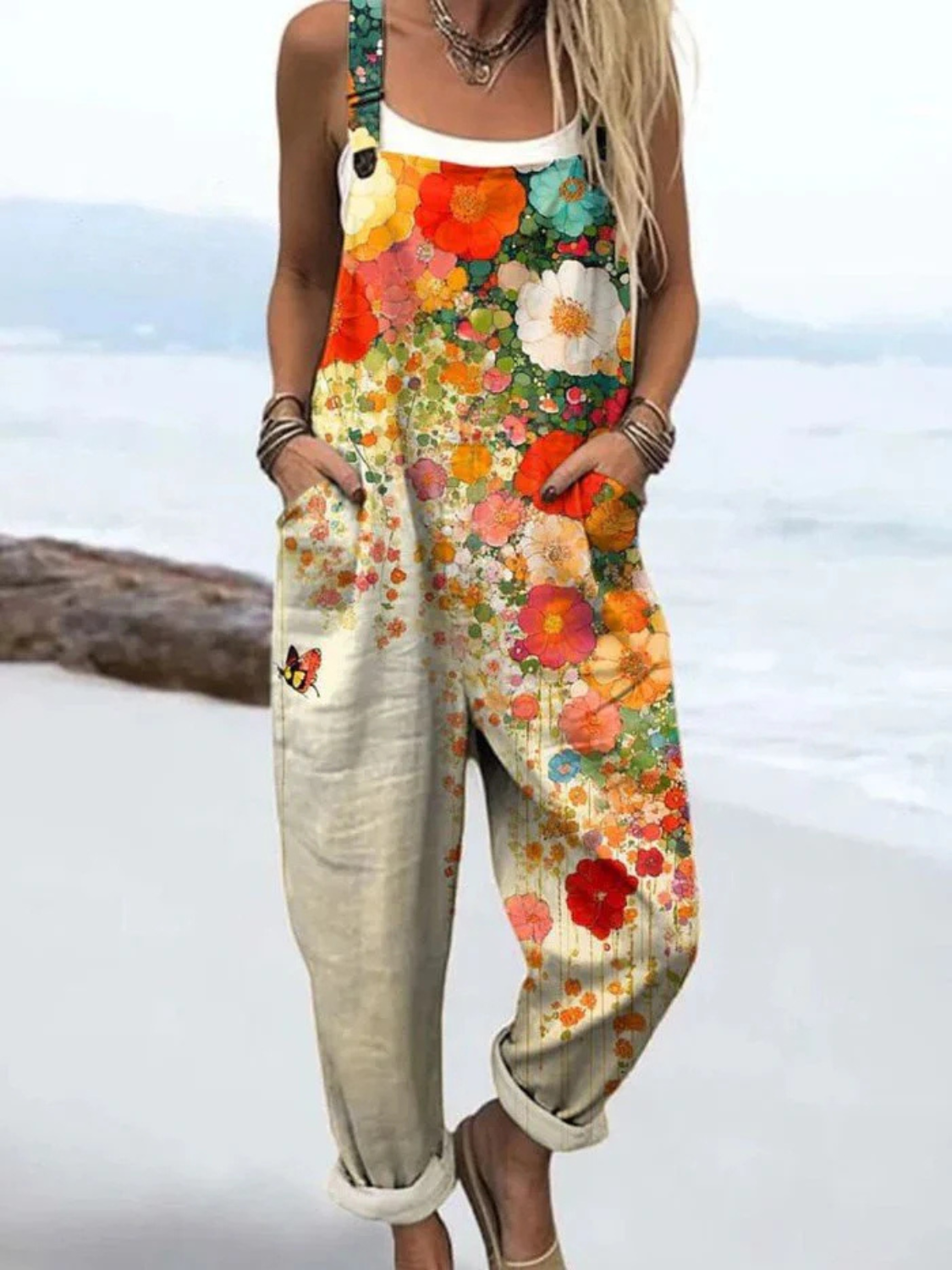 Women's Sleeveless Vintage Floral Print Jumpsuit