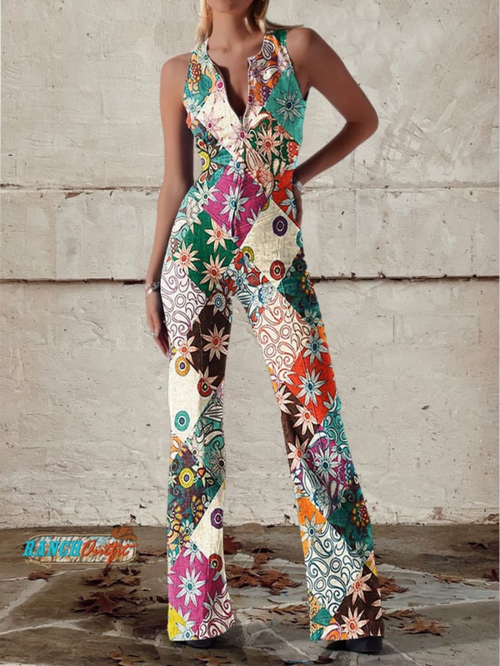 Women's Vintage Floral Denim Jumpsuit