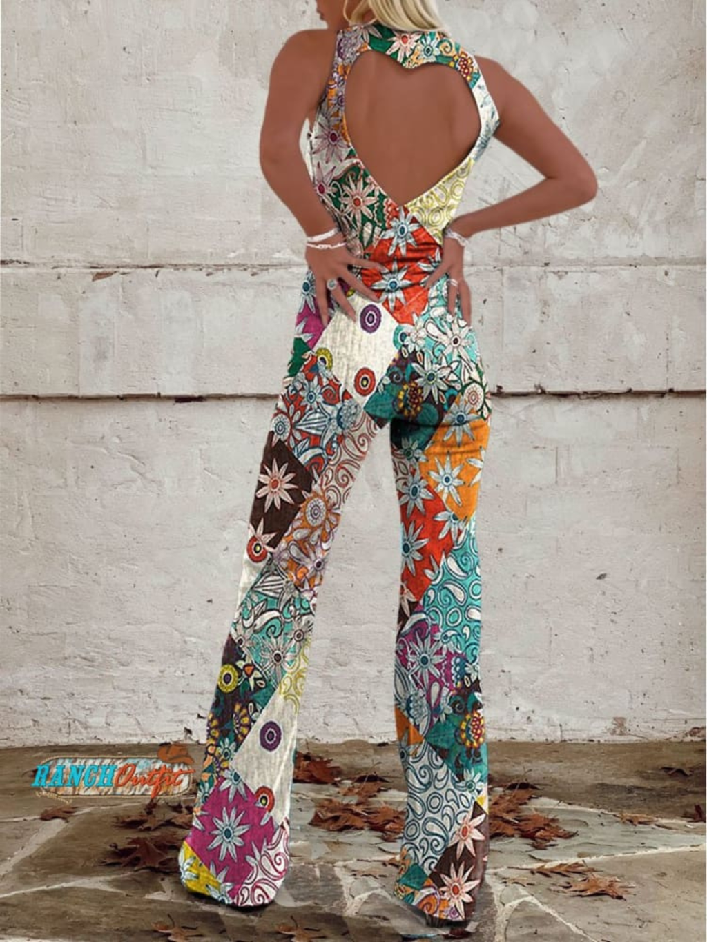 Women's Vintage Floral Denim Jumpsuit
