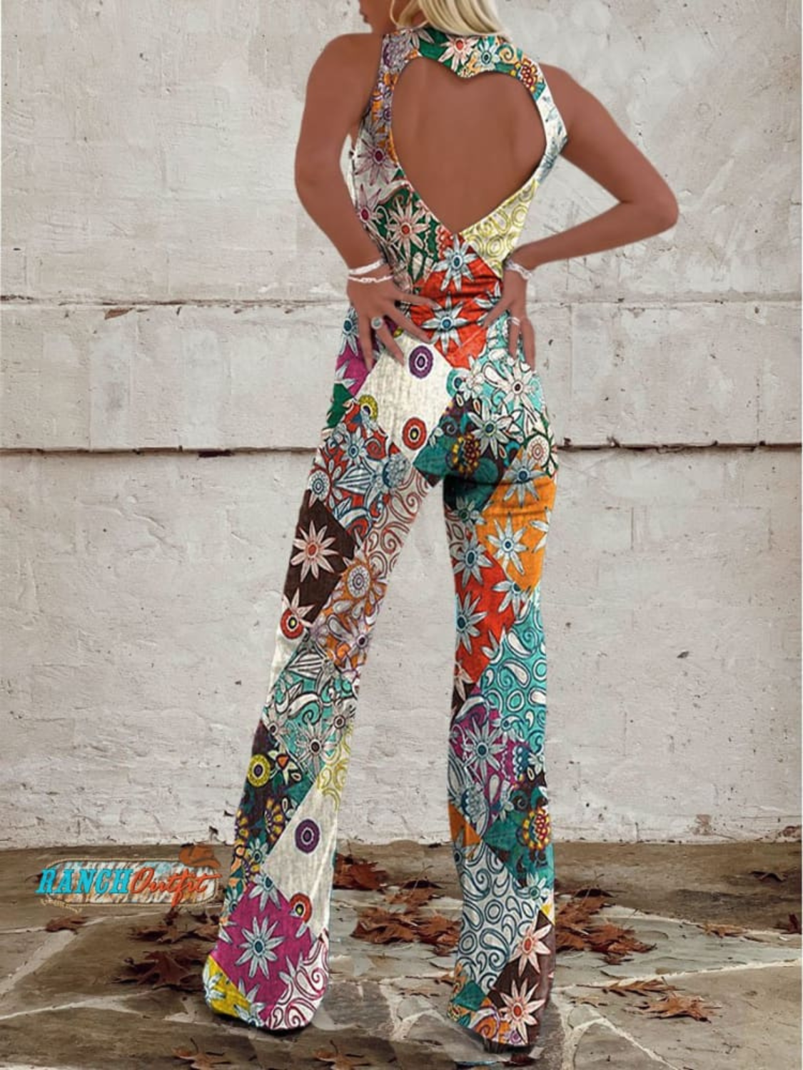 Women's Vintage Floral Denim Jumpsuit