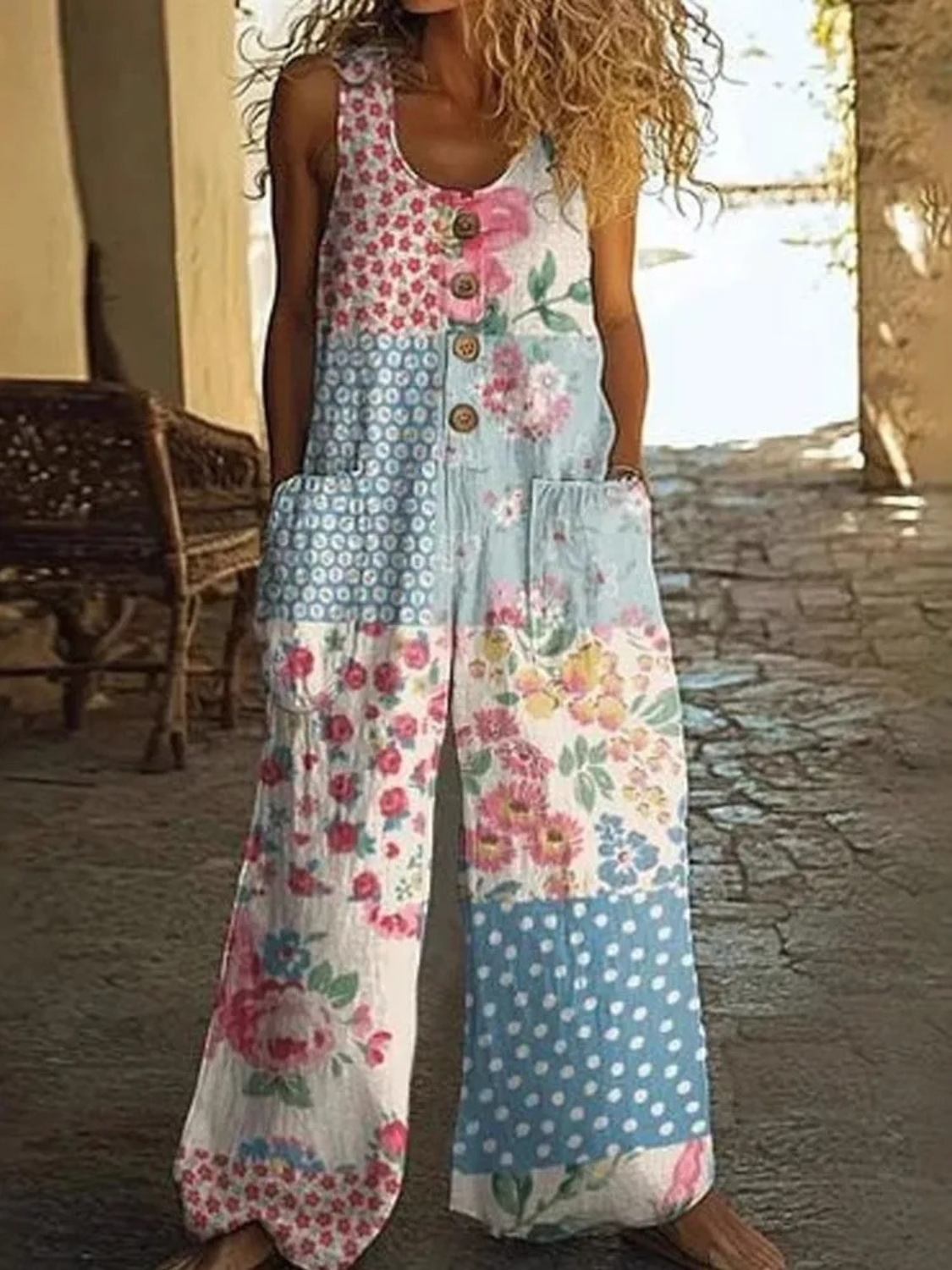 Women's Vintage Floral Wide-Leg Summer Jumpsuit