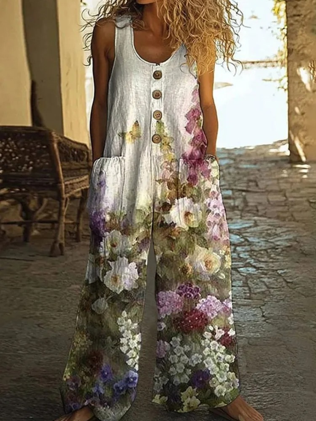 Women's Vintage Floral Wide-Leg Summer Jumpsuit
