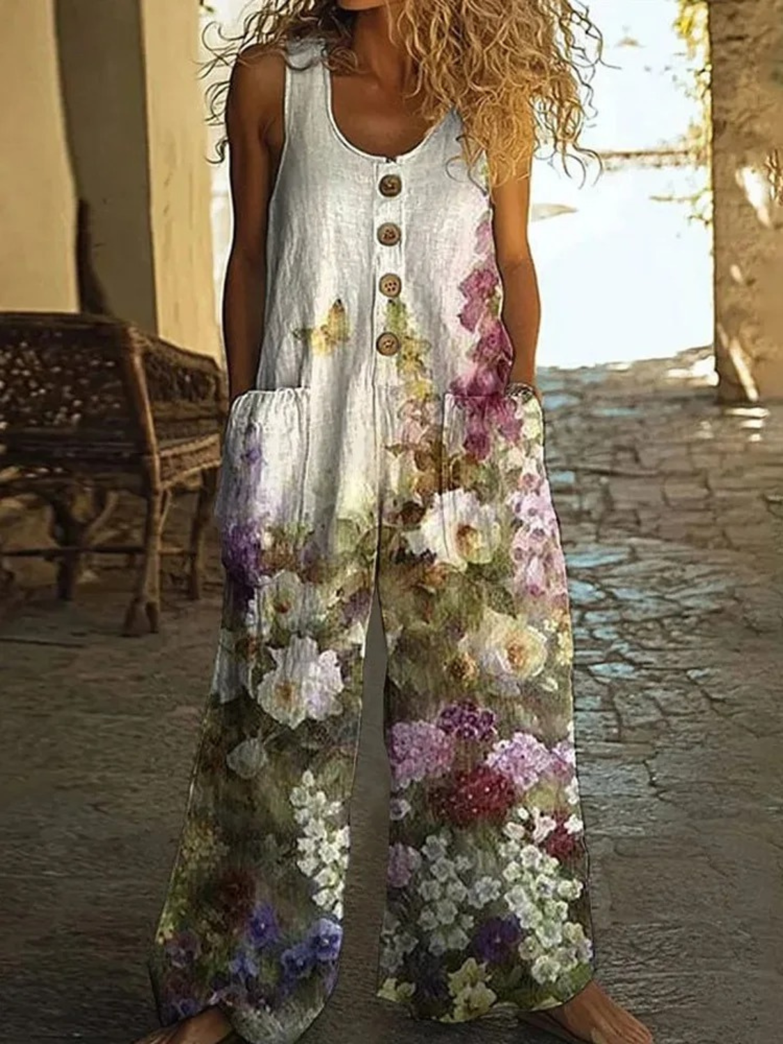 Women's Vintage Floral Wide-Leg Summer Jumpsuit