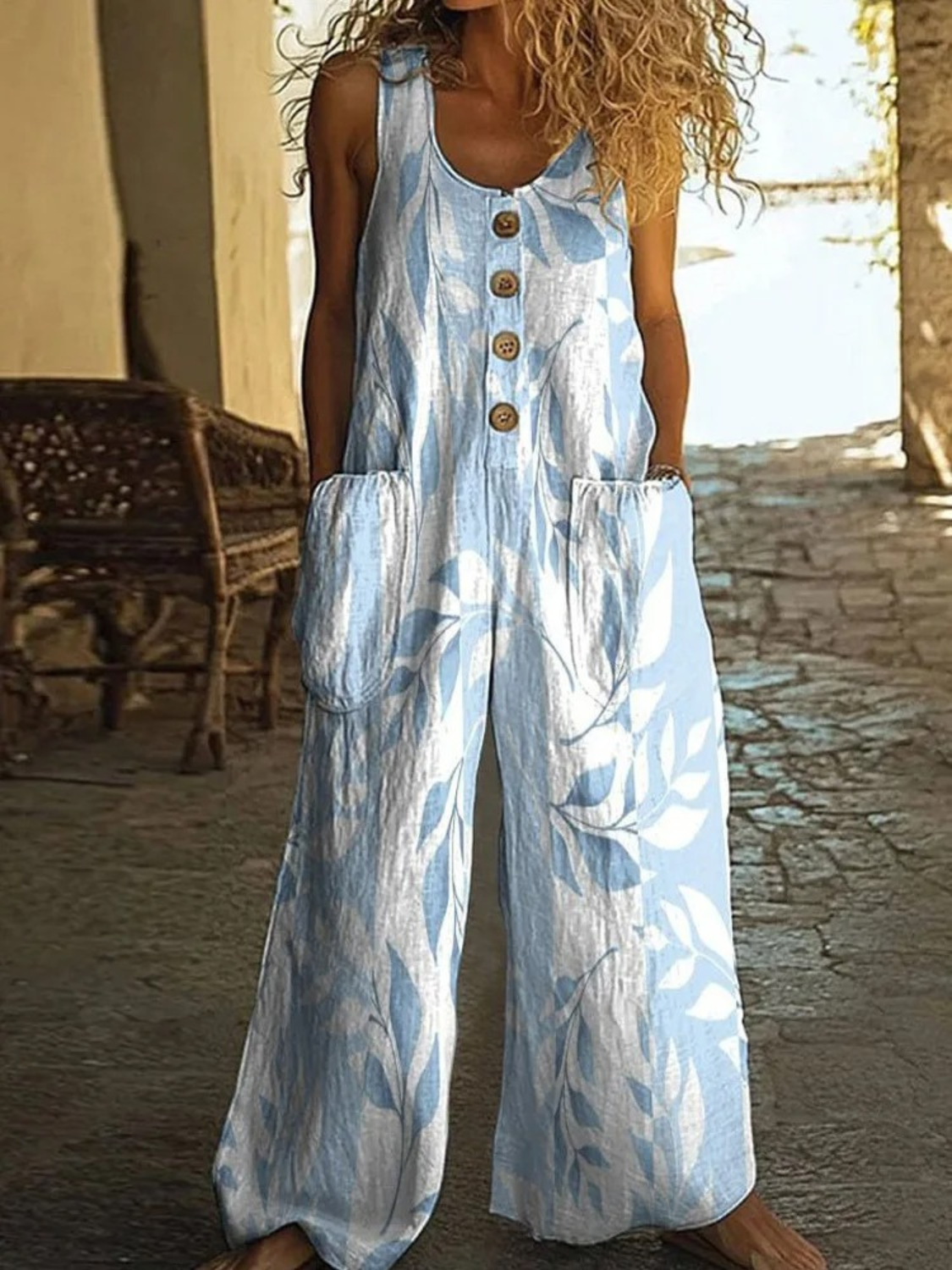 Women's Vintage Floral Wide-Leg Summer Jumpsuit