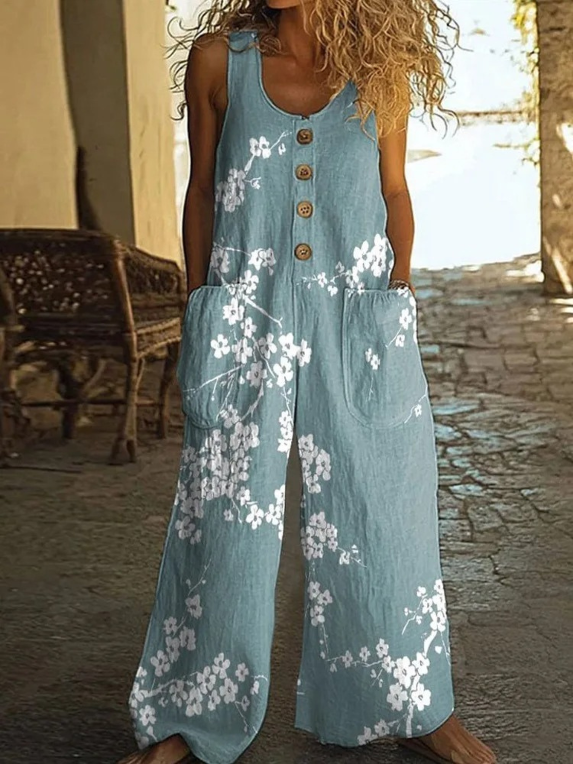 Women's Vintage Floral Wide-Leg Summer Jumpsuit