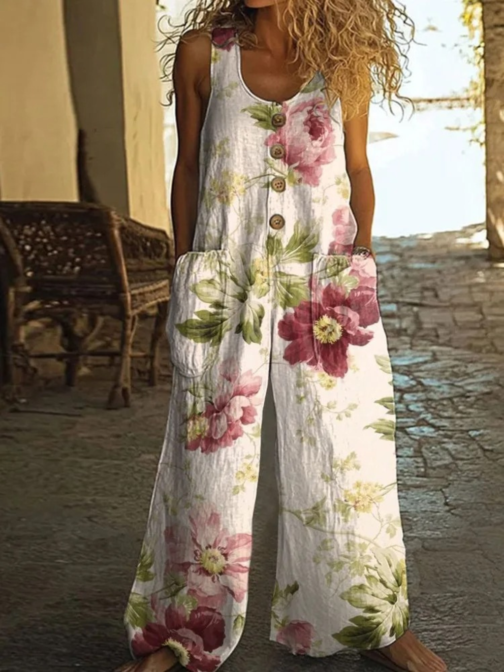 Women's Vintage Floral Wide-Leg Summer Jumpsuit