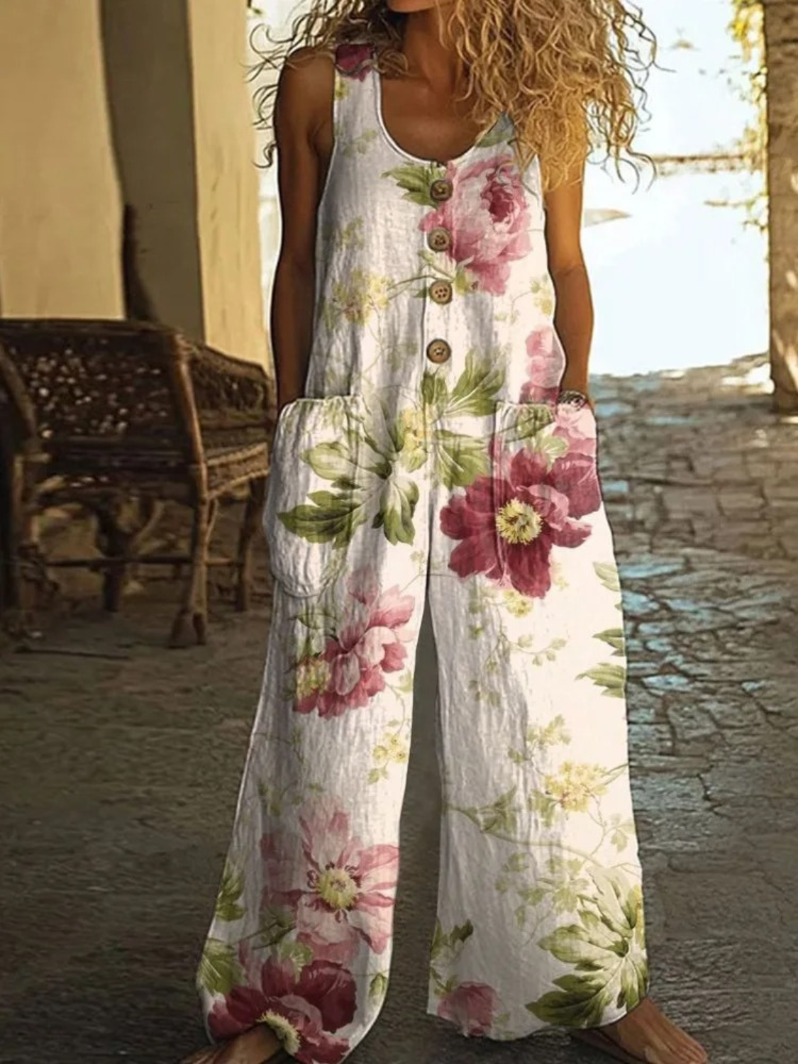 Women's Vintage Floral Wide-Leg Summer Jumpsuit