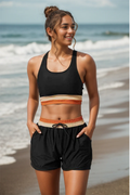Women's Zipper Back Sport Bikini Top with Boyshort Set