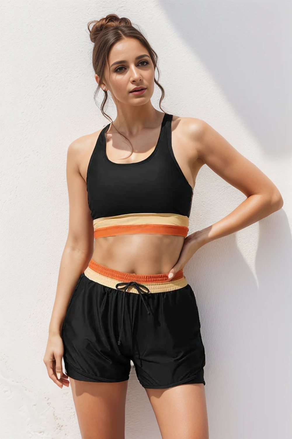 Women's Zipper Back Sport Bikini Top with Boyshort Set