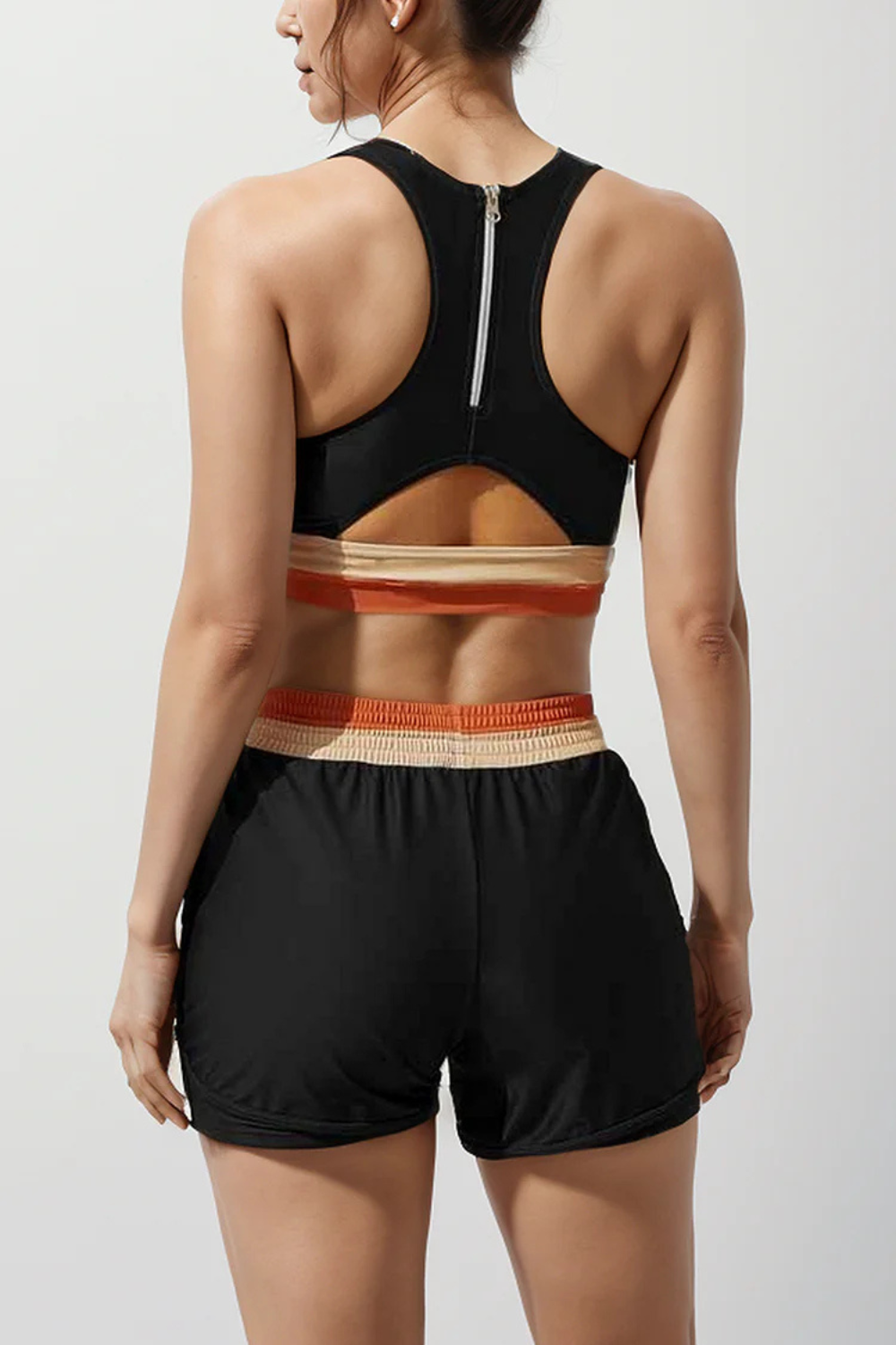 Women's Zipper Back Sport Bikini Top with Boyshort Set